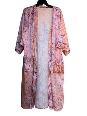 Cost Plus World Market Pink Paisley Satin Kimono Robe